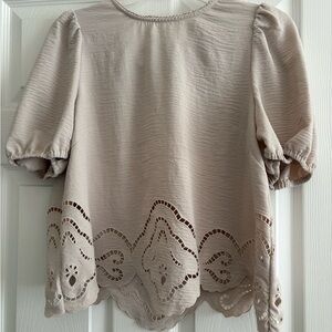 Adrianna Papell Beige Blouse with Cut-Out Design